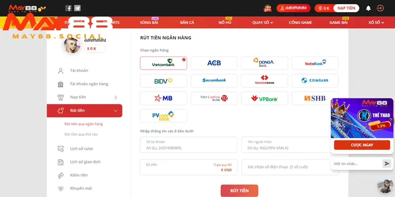 Rút tiền may88 Những lưu ý khi rút tiền May88 cần nắm